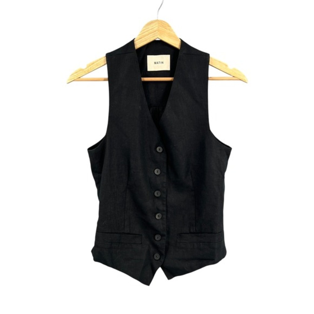 Matin Black Linen Waistcoat Vest Women's Size AU 6 / US 2 Sleeveless Tailored‎